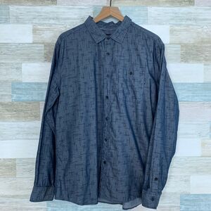 Ocean Current Chambray Printed Shirt Blue Button Front Casual Cotton Mens XL